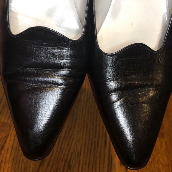 black vintage genuine leather kitten heels size 9.5 narrow - Picture 2 of 4
